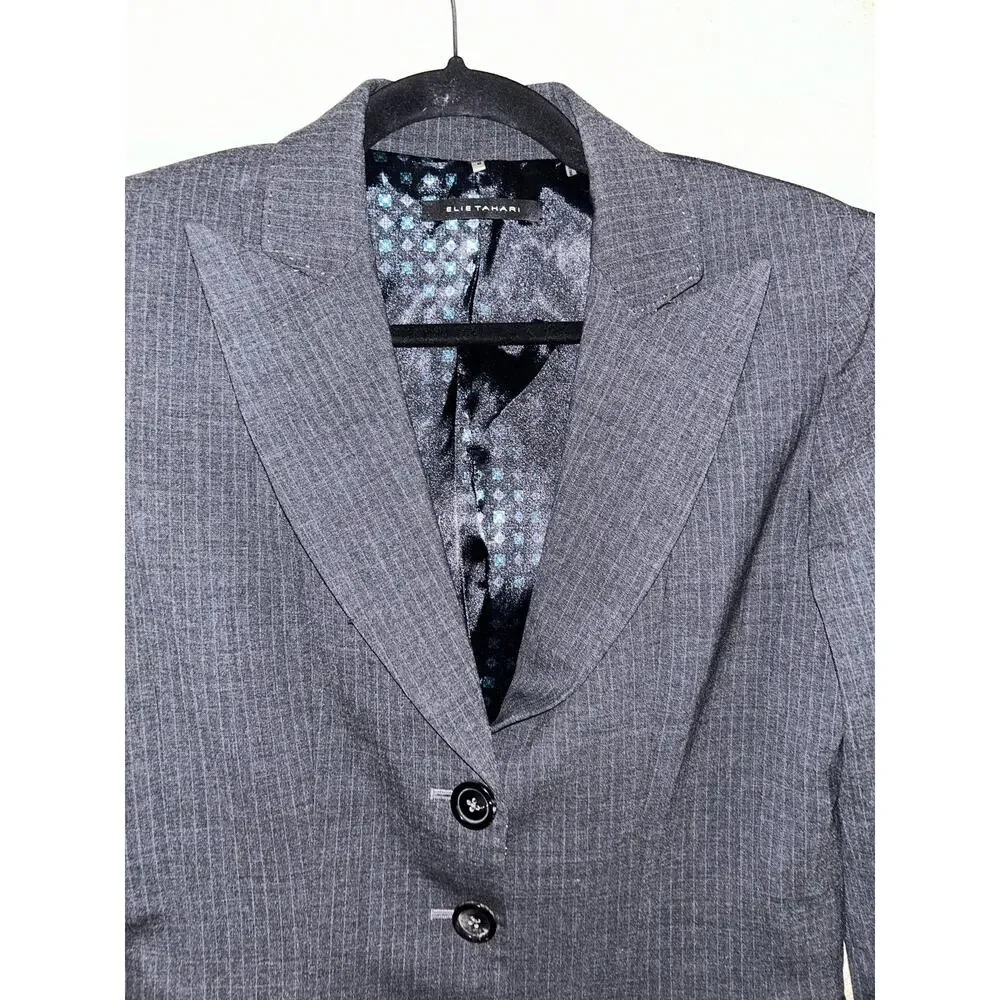 Elie Tahari Pinstripe Wool Blazer Gray Lined Career Jacket Sz 6 NWOT Office Wear